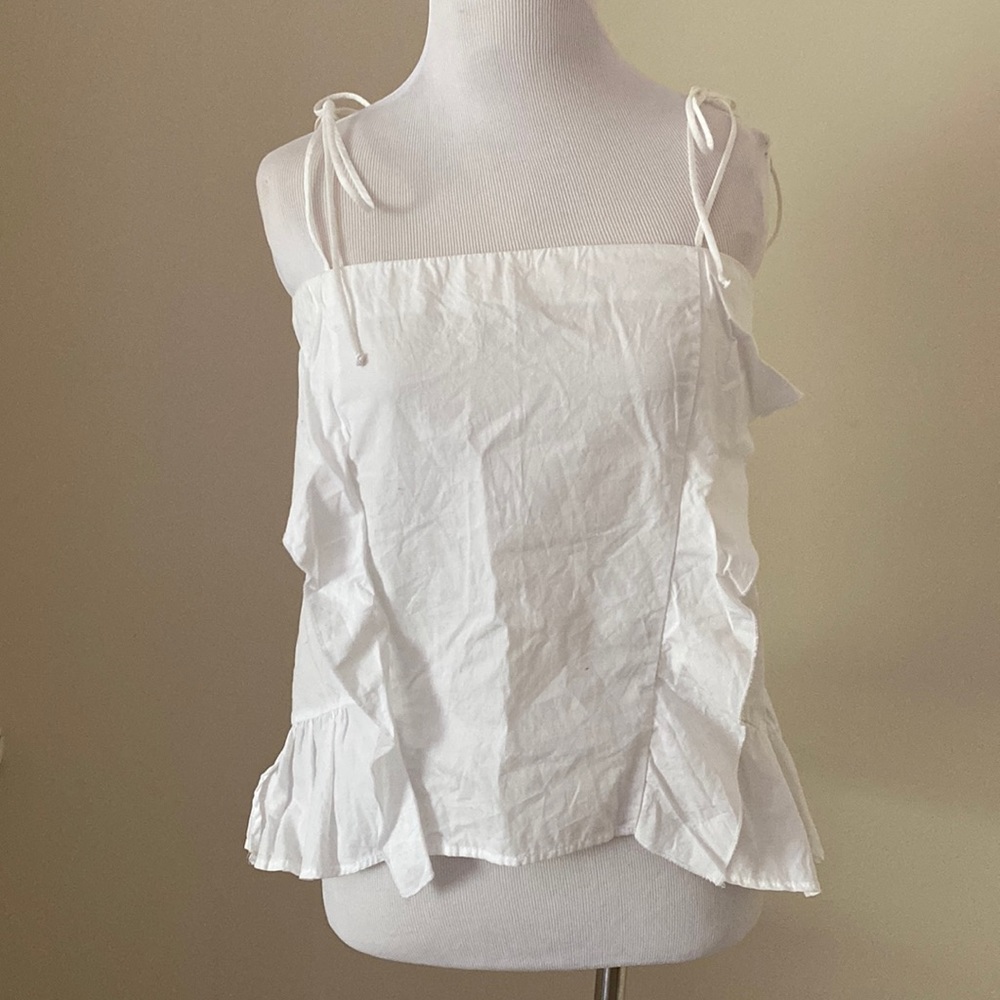 Zara White Tie-Shoulder Ruffle Cami